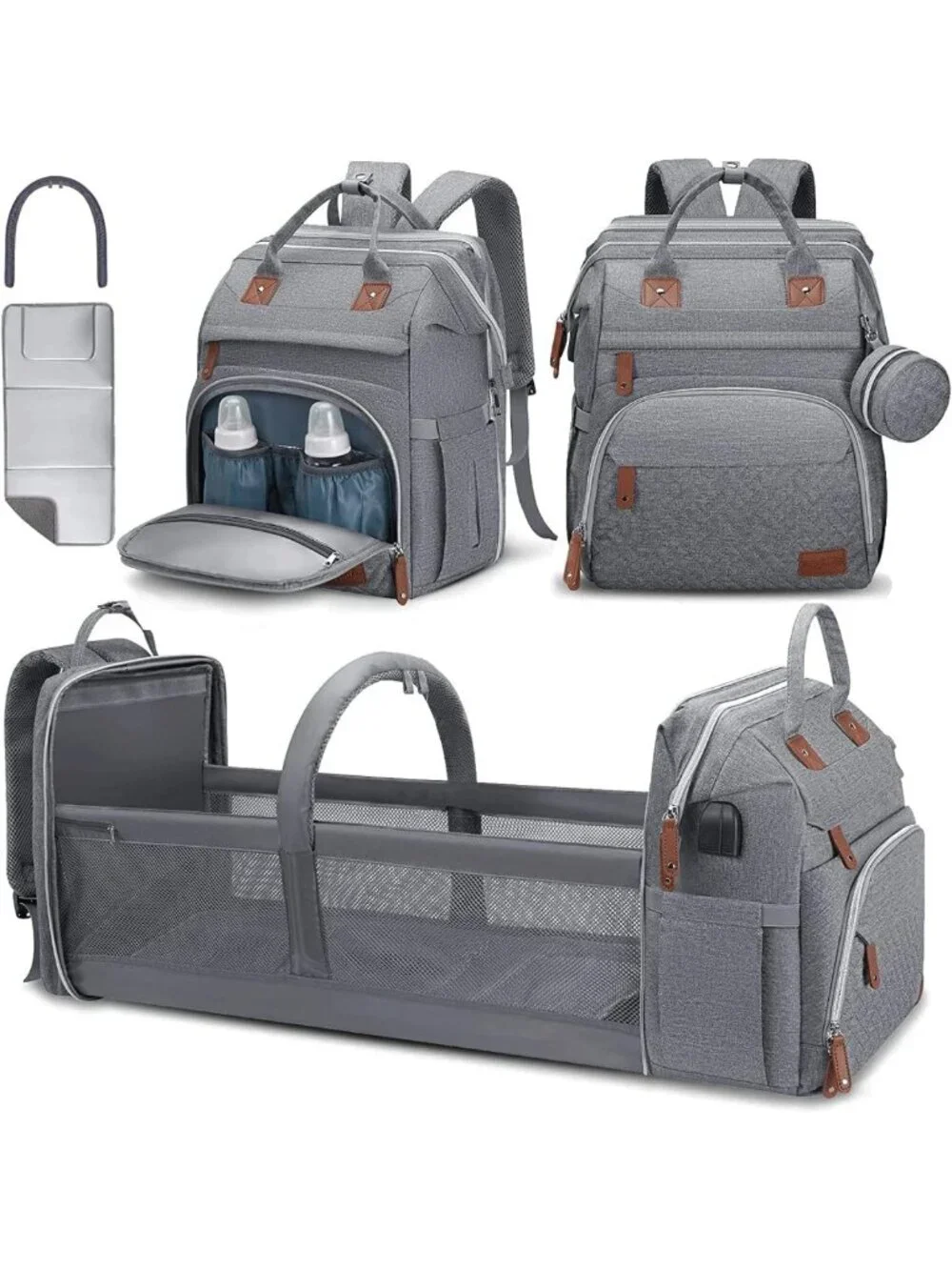 Large Capacity Waterproof Diaper Bag Backpack with Changing Pad & USB Port